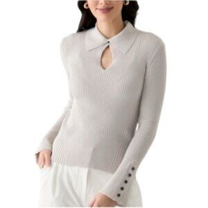 Jason Wu Light Gray Collared Keyhole Ribbed top size small